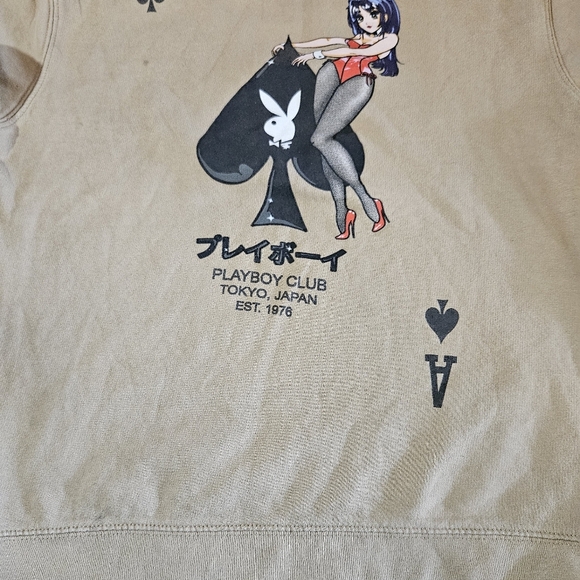 Playboy Club Tokyo Ace of Spades Crewneck Sweatshirt Size Small Tan - Picture 7 of 9